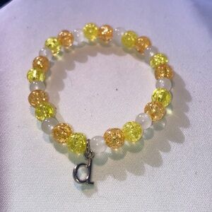Yellow and Orange Glass Beaded Bracelet with D Charm